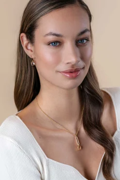 24mm ZINZI gold plated zilveren oorhangers met trendy vierkante kleursteen in licht roze ZIO2579