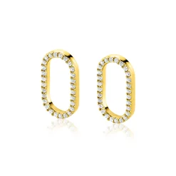 15mm ZINZI gold plated zilveren oorbedels ovale vorm witte zirconia's ZICH2444 (zonder oorringen)
