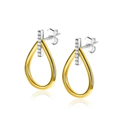 25mm ZINZI gold plated zilveren grote ovale oorstekers waarbij de top bezet is met witte zirconia's ZIO2619
