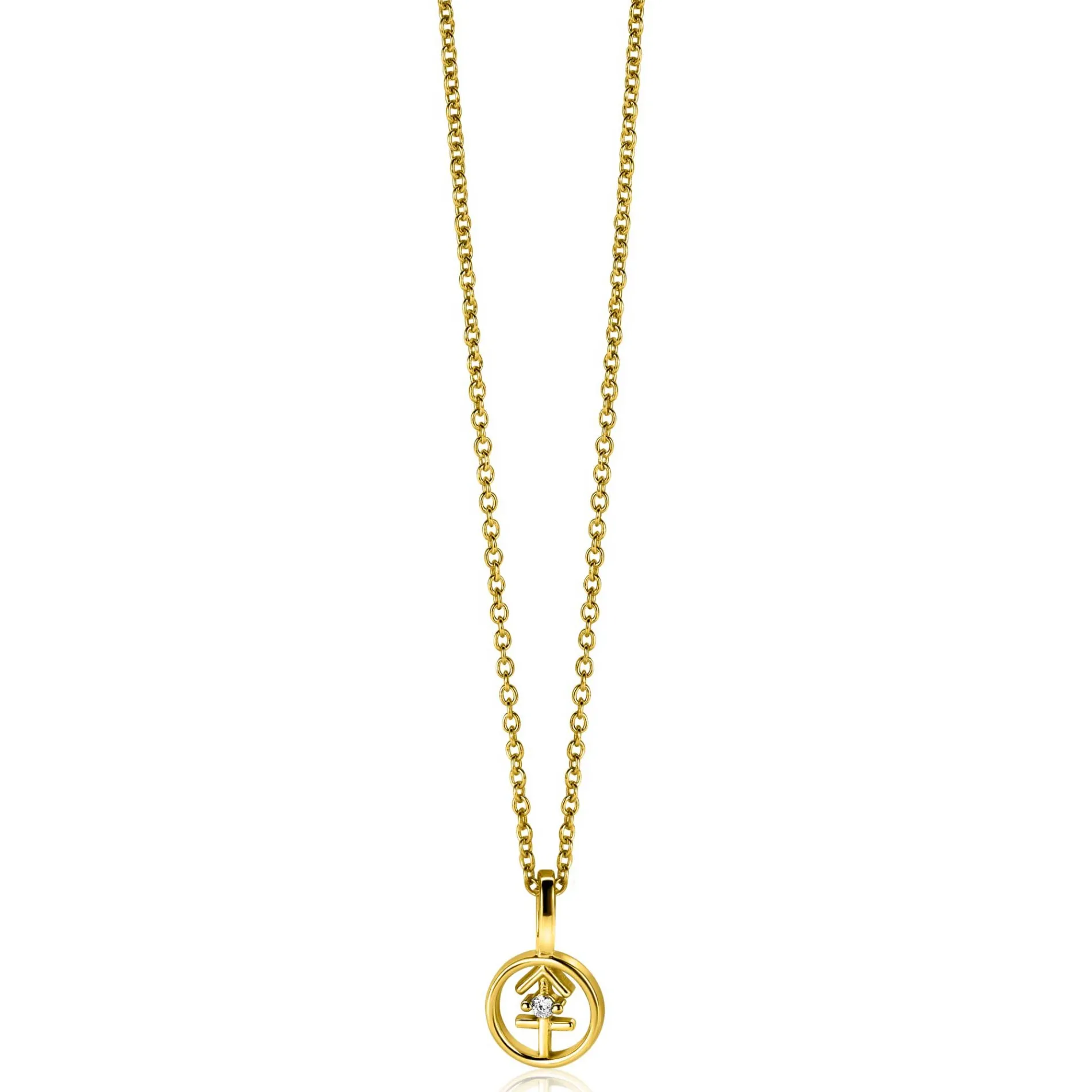 9mm ZINZI gold plated zilveren Boogschutter sterrenbeeldhanger bezet met witte zirconia ZIHY-BOO (zonder collier)