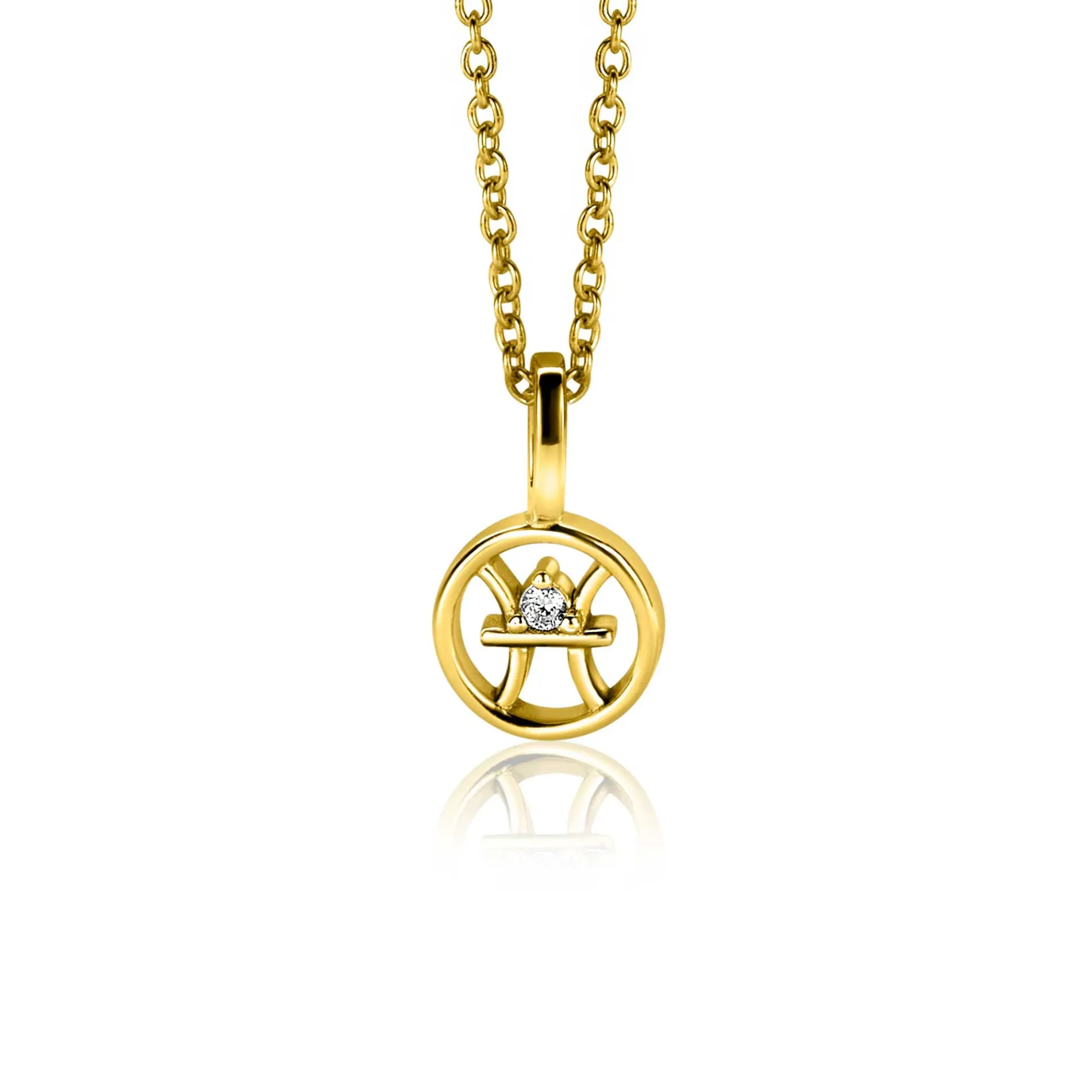 9mm ZINZI gold plated zilveren Vis sterrenbeeldhanger bezet met witte zirconia ZIHY-VIS (zonder collier)