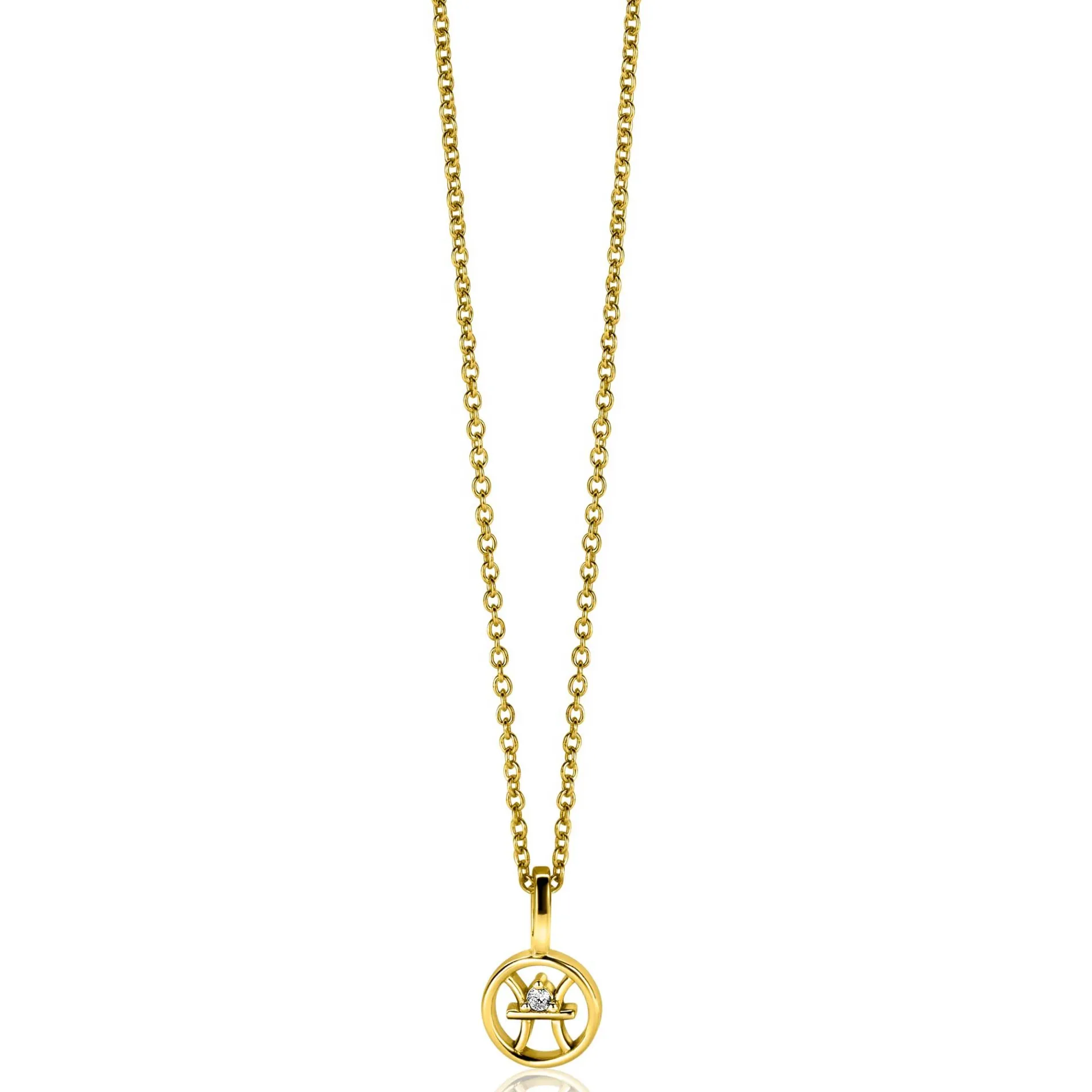 9mm ZINZI gold plated zilveren Vis sterrenbeeldhanger bezet met witte zirconia ZIHY-VIS (zonder collier)