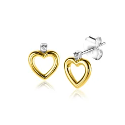 9mm ZINZI gold plated zilveren oorstekers open hartje witte zirconia ZIO2566