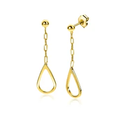 31mm ZINZI gold plated zilveren oorstekers met schakelkettinkje en open druppelvorm ZIO2634