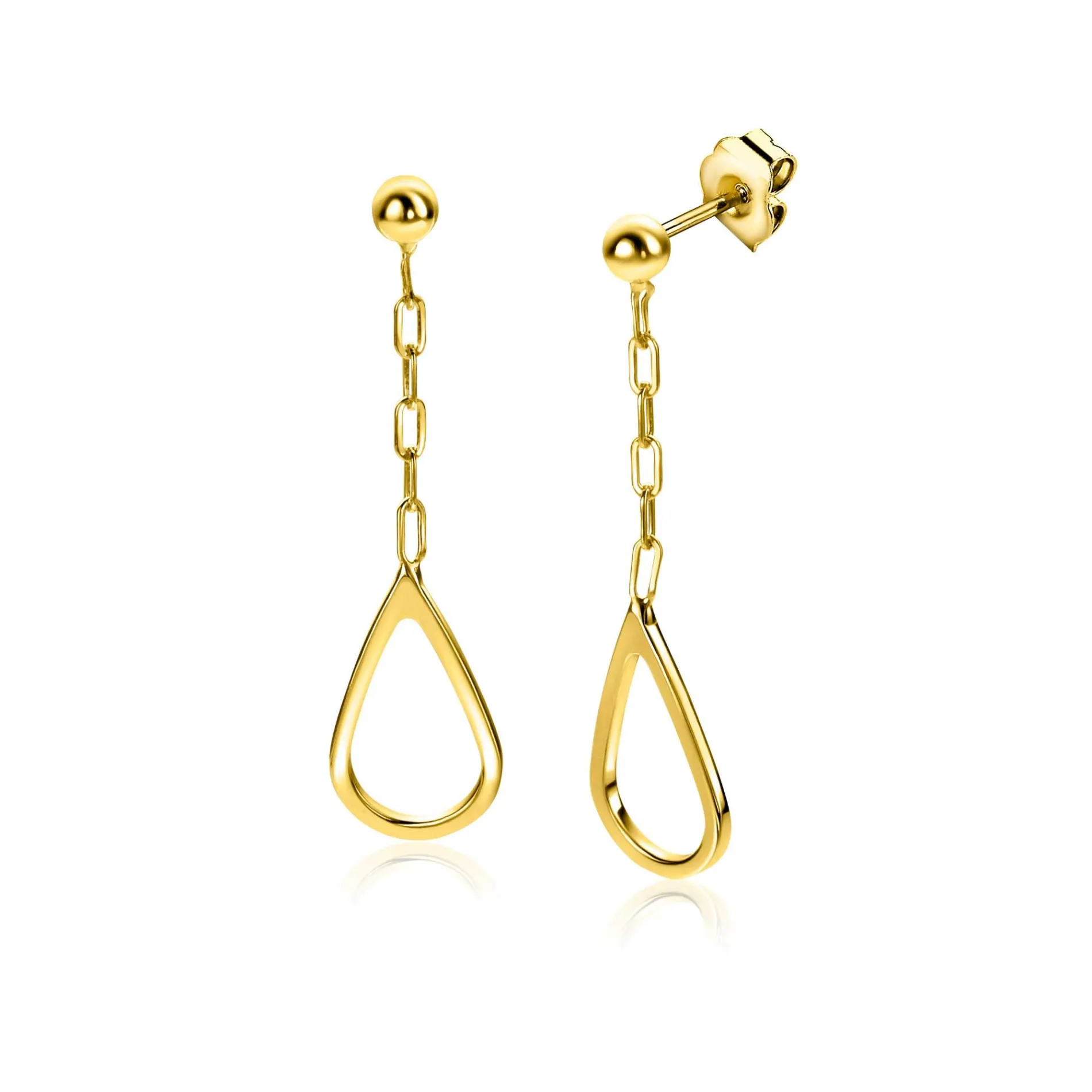31mm ZINZI gold plated zilveren oorstekers met schakelkettinkje en open druppelvorm ZIO2634