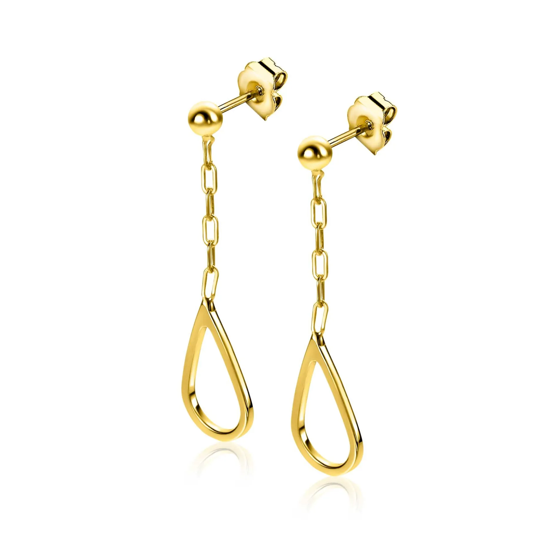 31mm ZINZI gold plated zilveren oorstekers met schakelkettinkje en open druppelvorm ZIO2634