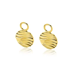 12mm ZINZI gold plated zilveren oorbedels rond met sierlijke golven als bewerking ZICH2450 (zonder oorringen)