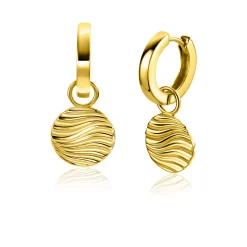 12mm ZINZI gold plated zilveren oorbedels rond met sierlijke golven als bewerking ZICH2450 (zonder oorringen)