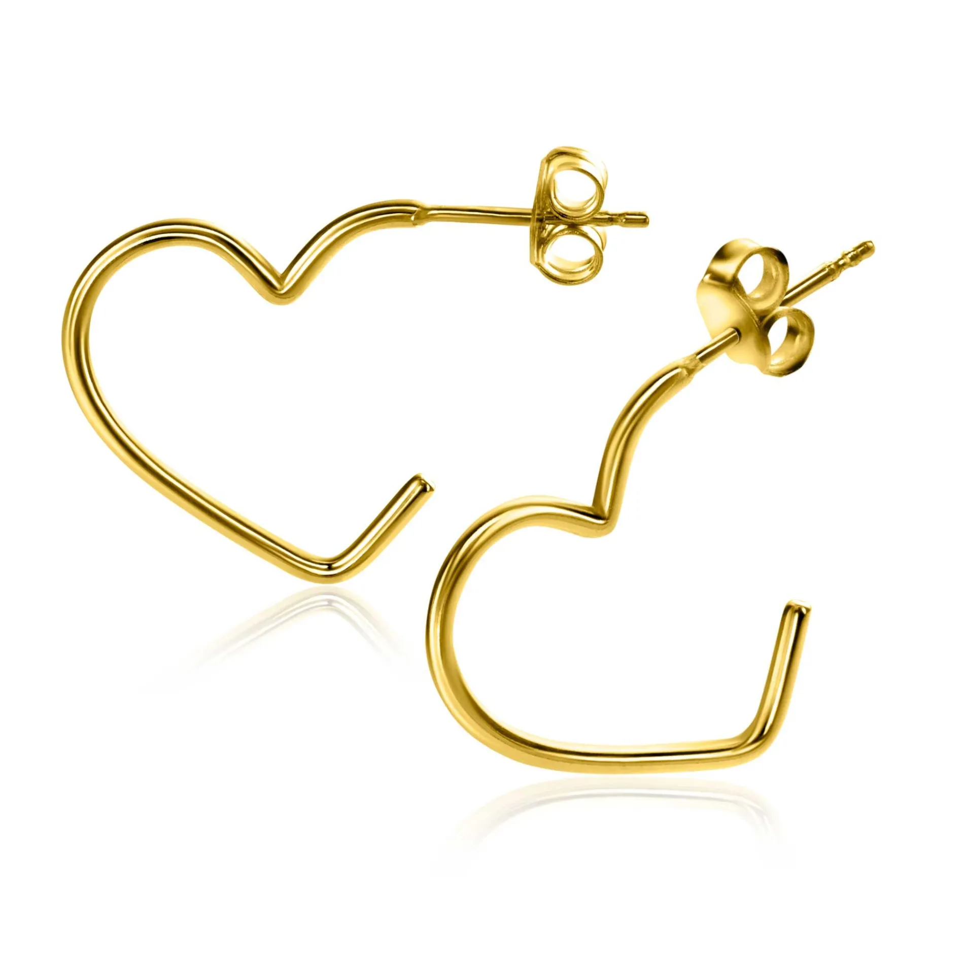 18mm ZINZI gold plated zilveren halve oorringen in hartvorm 1,4mm buisdikte met vlindersluiting ZIO2584G