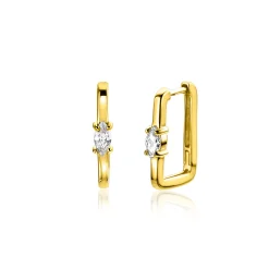 15mm ZINZI gold plated zilveren rechthoekige oorringen ovale witte zirconia met luxe klapsluiting 15mm x 2mm vierkante buis ZIO2448G