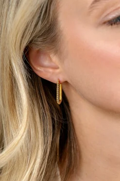 24mm ZINZI gold plated zilveren oorringen in ovale vorm met gedraaide buis en luxe klapsluiting ZIO2692G