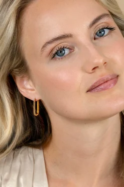 24mm ZINZI gold plated zilveren oorringen in ovale vorm met gedraaide buis en luxe klapsluiting ZIO2692G