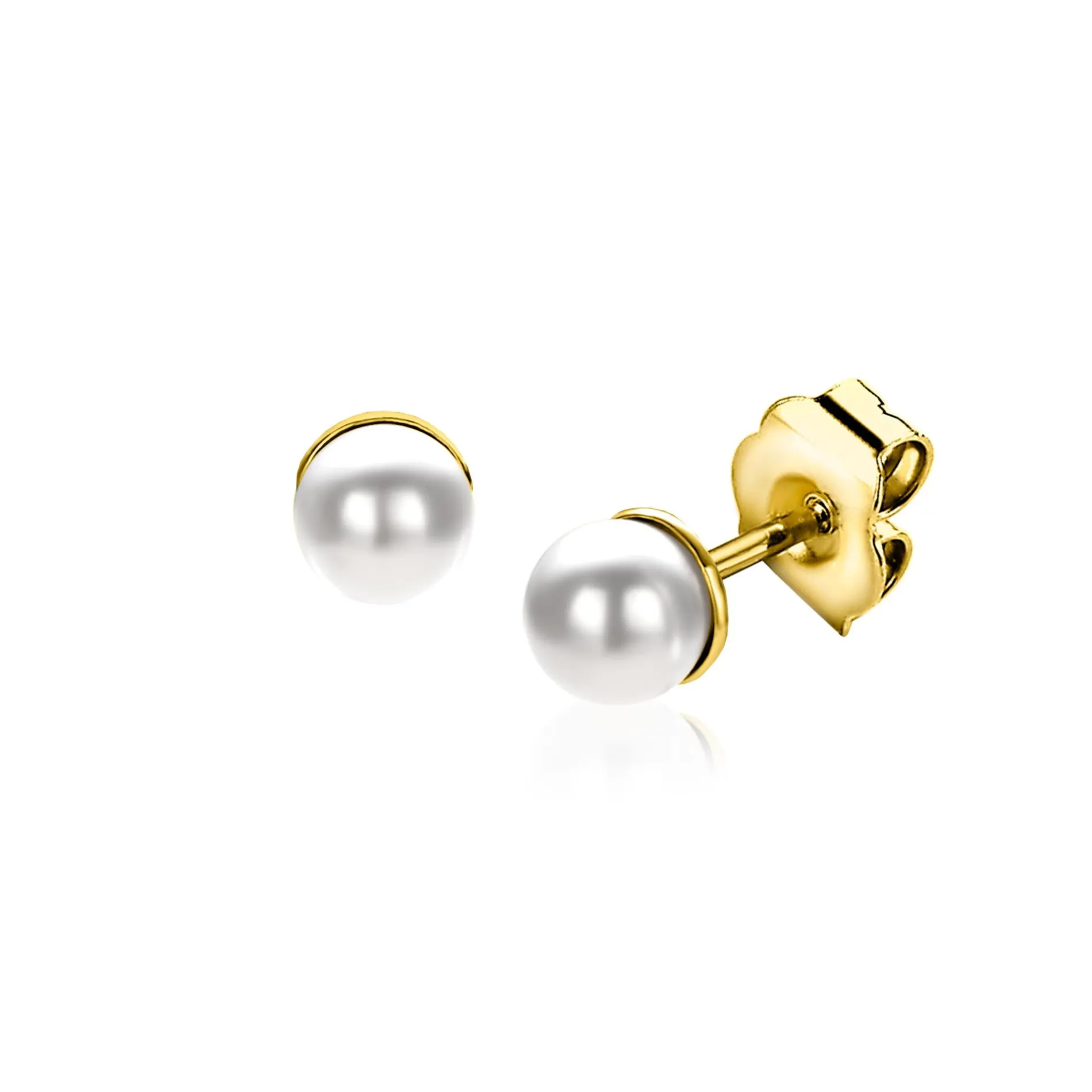 4mm ZINZI gold plated zilveren oorknoppen wit parel ZIO1318Y