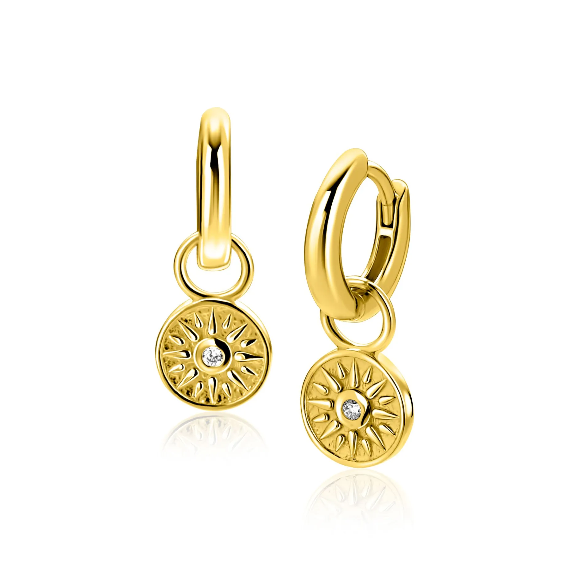 8mm ZINZI gold plated zilveren oorbedels zon ZICH2741 (zonder oorringen)