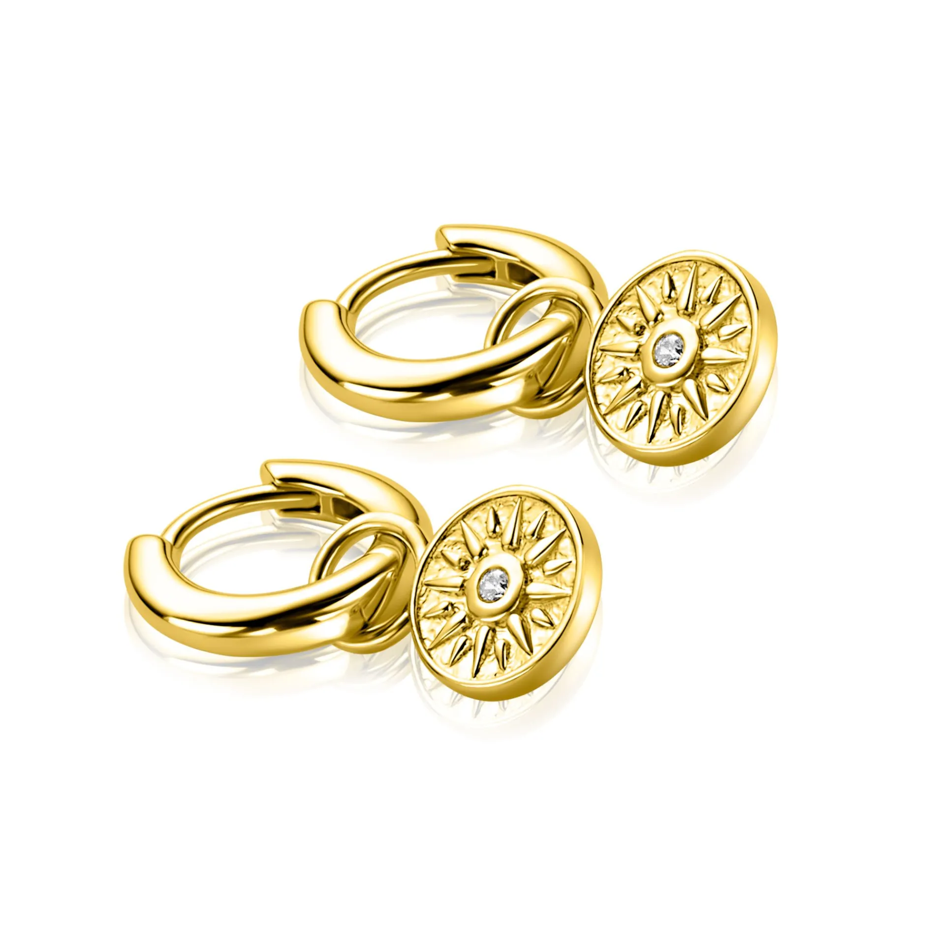8mm ZINZI gold plated zilveren oorbedels zon ZICH2741 (zonder oorringen)