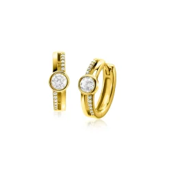 15,5mm ZINZI gold plated zilveren oorringen met ronde kastzetting en multilook uitstraling, bezet met witte zirconia's en luxe klapsluiting ZIO2625