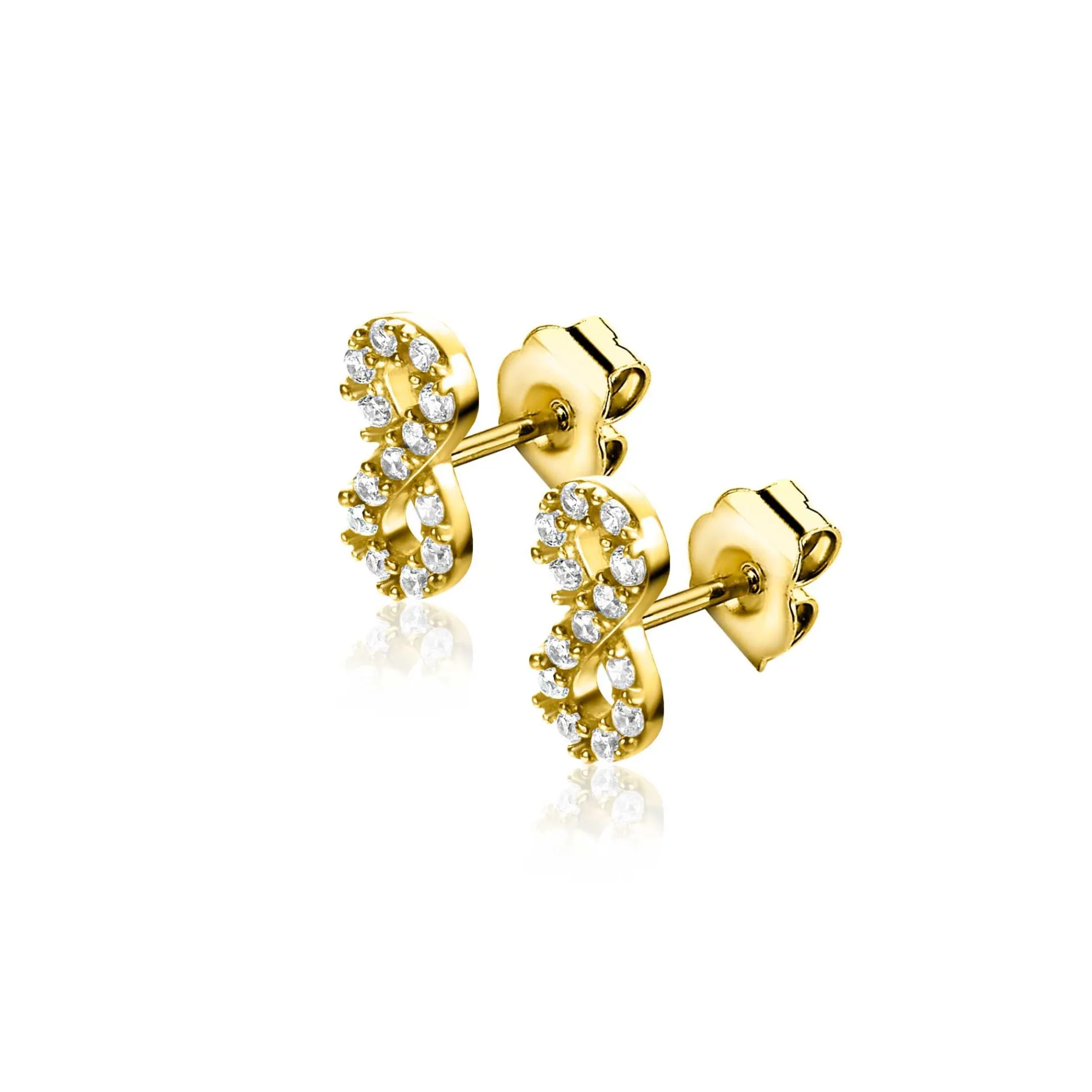 8mm ZINZI gold plated zilveren oorknoppen Infinity bezet met witte zirconia's ZIO2597Y