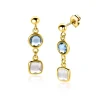 28mm ZINZI gold plated zilveren oorstekers rond vierkant jeansblauw en witgrijs ZIO2526G