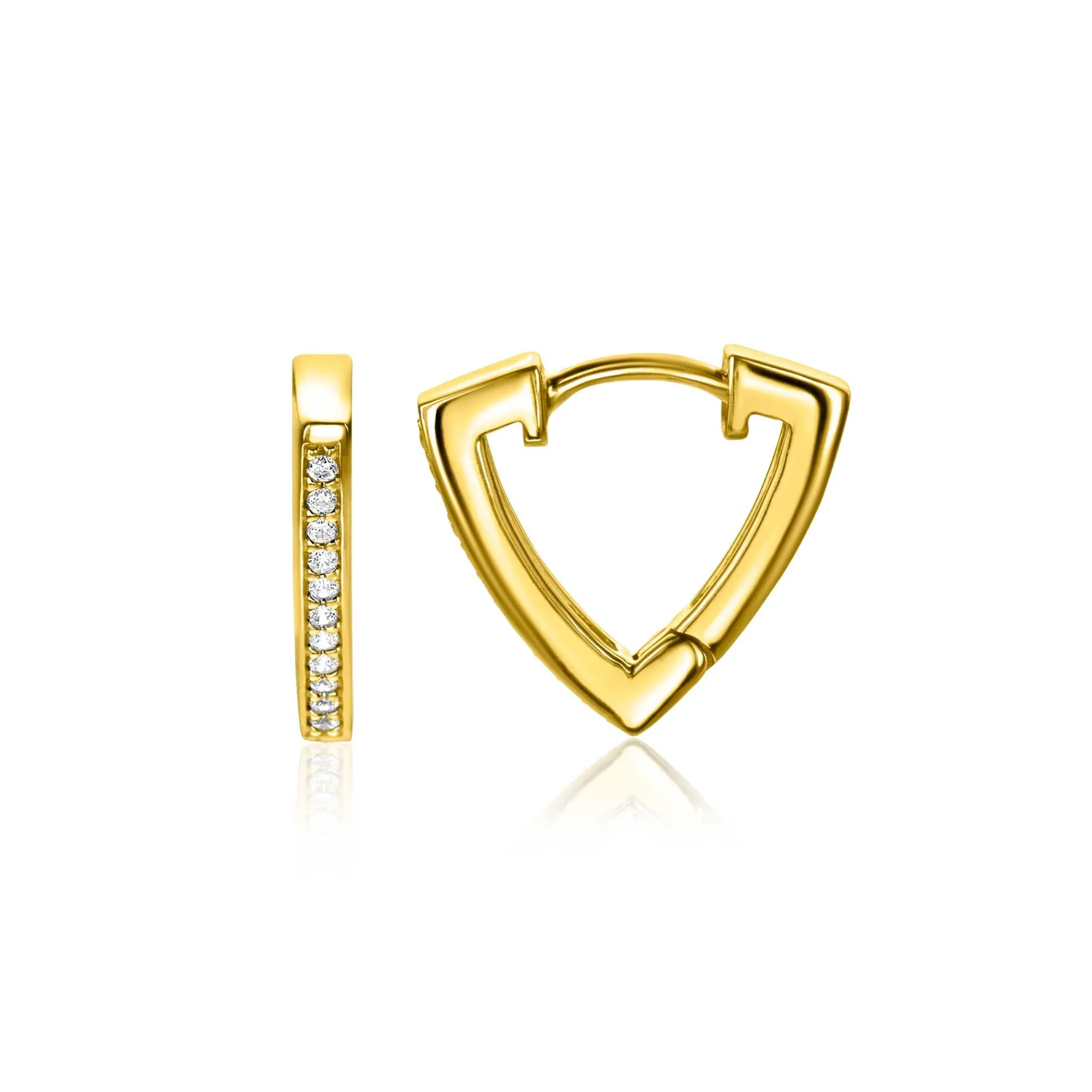 14mm ZINZI gold plated zilveren oorringen driehoeksvorm bezet met witte zirconia's ZIO2607