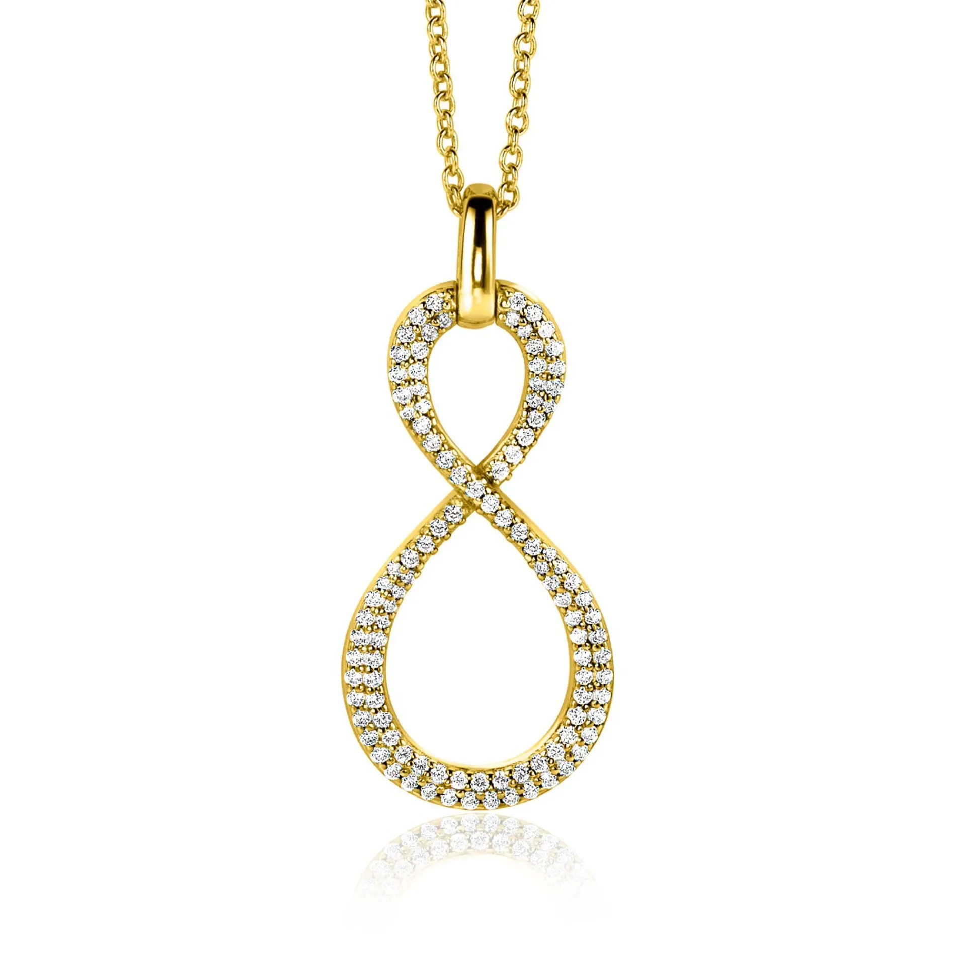 35mm ZINZI gold plated zilveren hanger Infinity bezet met witte zirconia's ZIH2570Y (zonder collier)