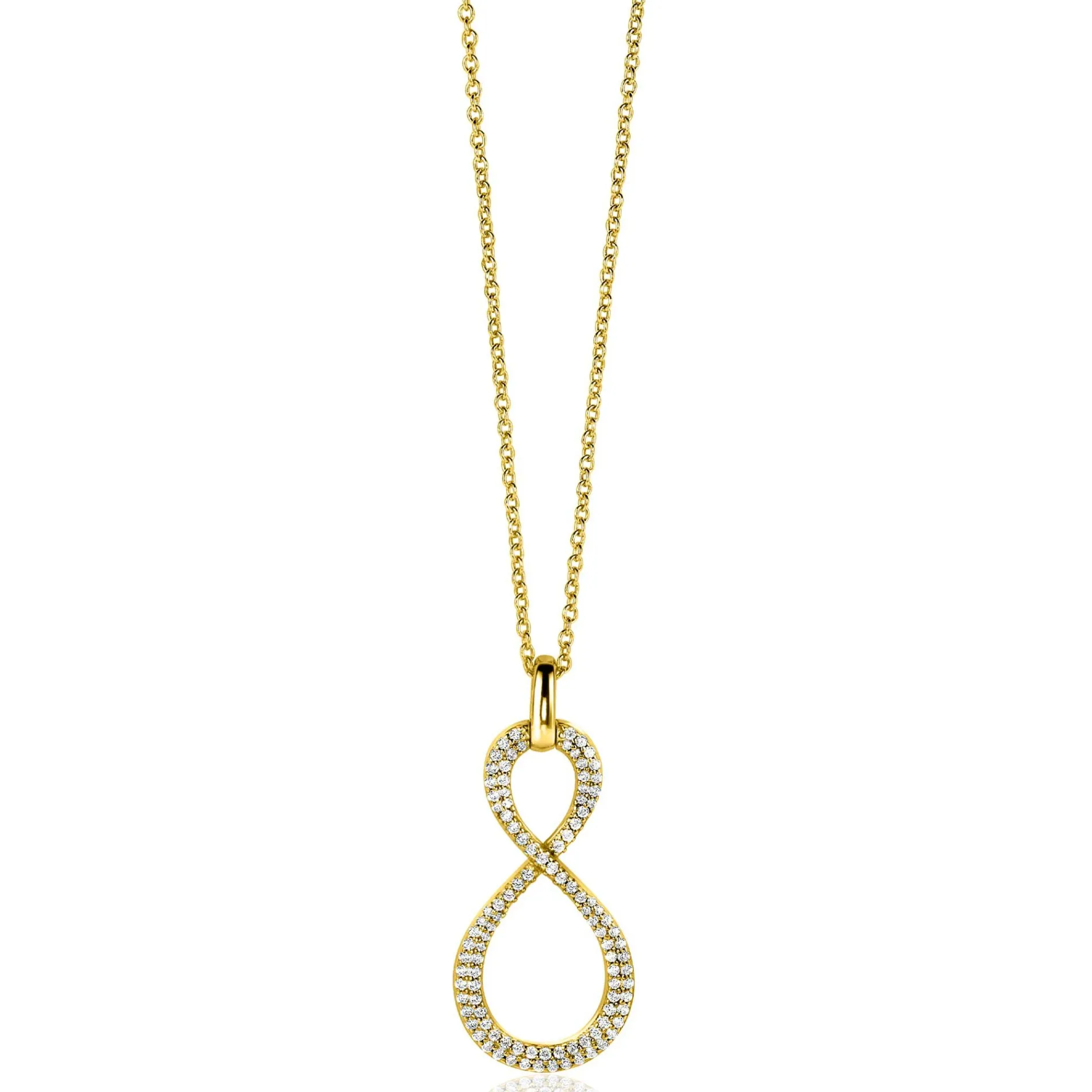 35mm ZINZI gold plated zilveren hanger Infinity bezet met witte zirconia's ZIH2570Y (zonder collier)