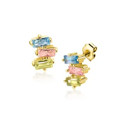 8mm ZINZI gold plated zilveren oorstekers driekleurige baguette zirkonia ZIO2739