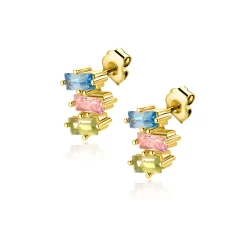 8mm ZINZI gold plated zilveren oorstekers driekleurige baguette zirkonia ZIO2739