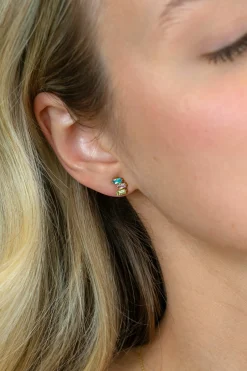 8mm ZINZI gold plated zilveren oorstekers driekleurige baguette zirkonia ZIO2739