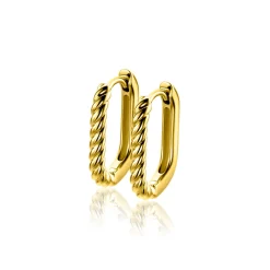 17mm ZINZI gold plated zilveren oorringen in ovale vorm met gedraaide buis en luxe klapsluiting ZIO2691G