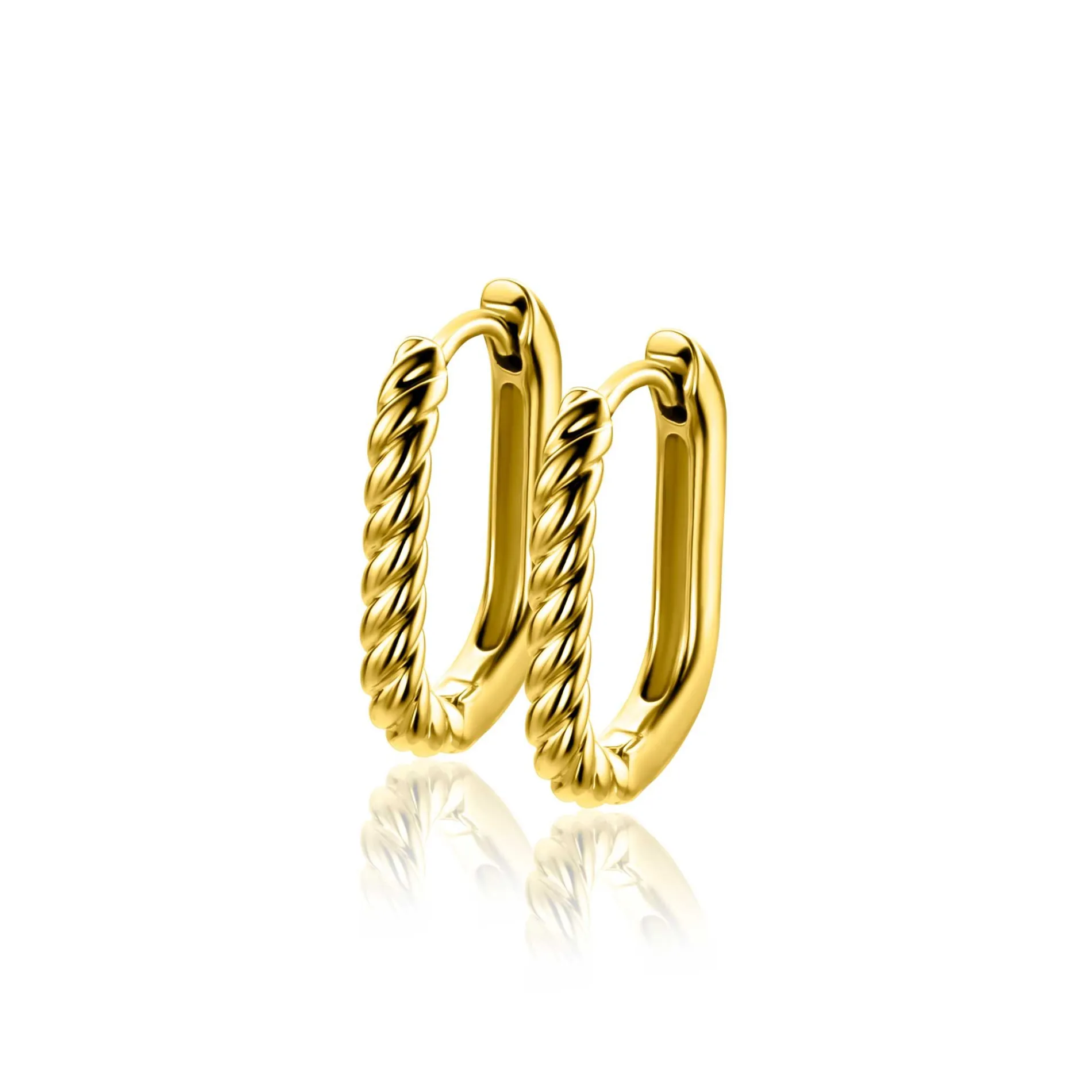 17mm ZINZI gold plated zilveren oorringen in ovale vorm met gedraaide buis en luxe klapsluiting ZIO2691G