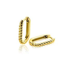 17mm ZINZI gold plated zilveren oorringen in ovale vorm met gedraaide buis en luxe klapsluiting ZIO2691G