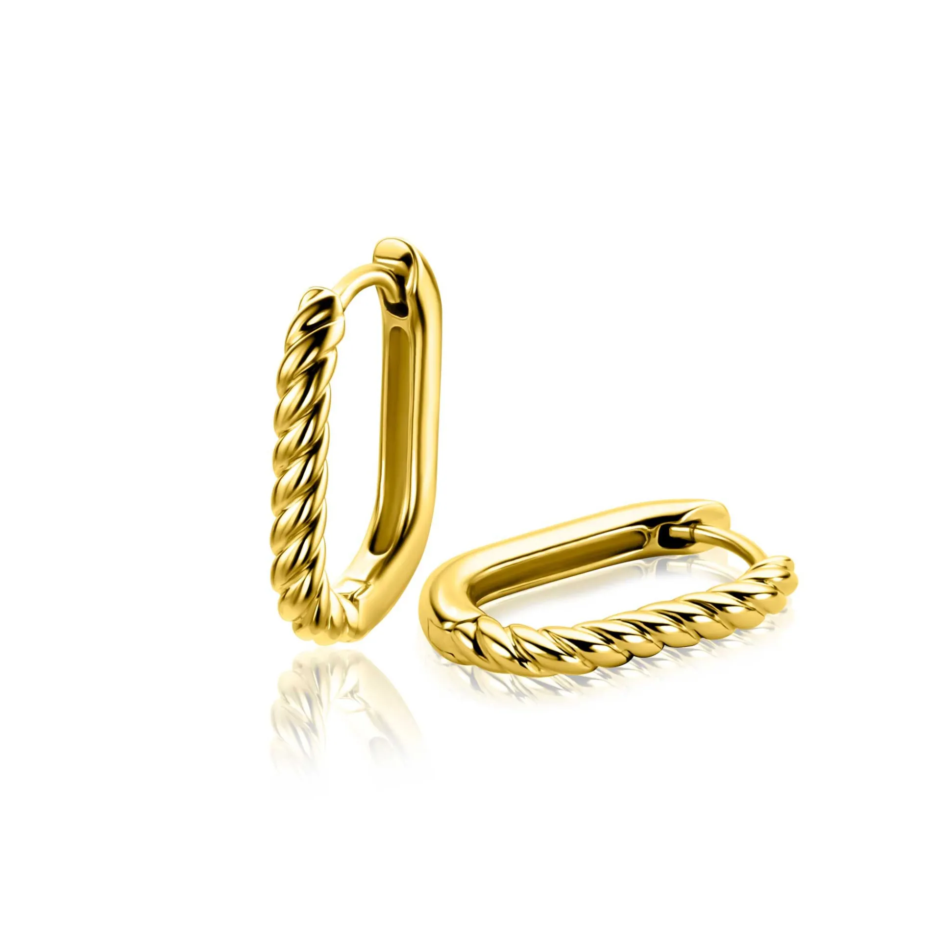 17mm ZINZI gold plated zilveren oorringen in ovale vorm met gedraaide buis en luxe klapsluiting ZIO2691G