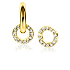 7,5mm ZINZI gold plated zilveren oorbedels in ronde vorm bezet met witte zirconia's ZICH2550Y (zonder oorringen)