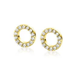 7,5mm ZINZI gold plated zilveren oorbedels in ronde vorm bezet met witte zirconia's ZICH2550Y (zonder oorringen)