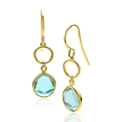 36mm ZINZI gold plated zilveren oorhangers turquoise peer en open rondje ZIO2716G