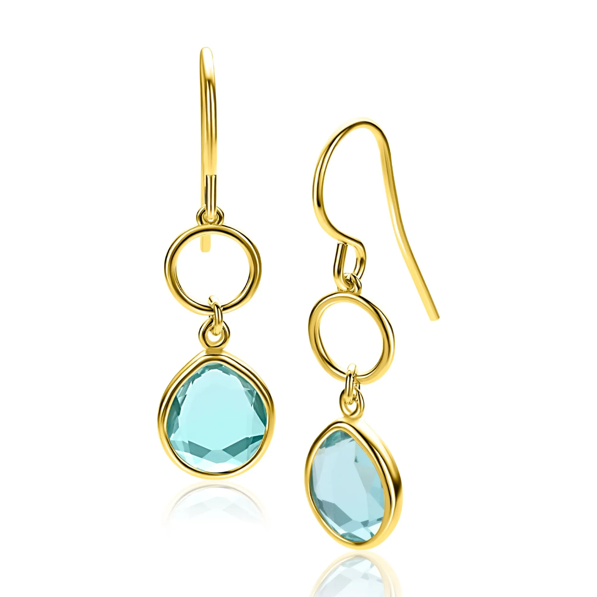 36mm ZINZI gold plated zilveren oorhangers turquoise peer en open rondje ZIO2716G