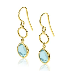 36mm ZINZI gold plated zilveren oorhangers turquoise peer en open rondje ZIO2716G