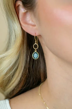 36mm ZINZI gold plated zilveren oorhangers turquoise peer en open rondje ZIO2716G