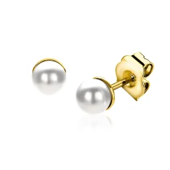 6mm ZINZI gold plated zilveren oorknoppen wit parel ZIO1317Y