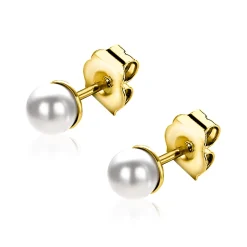6mm ZINZI gold plated zilveren oorknoppen wit parel ZIO1317Y
