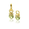 15mm ZINZI gold plated zilveren oorbedels met ronde groen peridot kleurstenen en bezet met witte zirconia's ZICH2428 (zonder oorringen)
