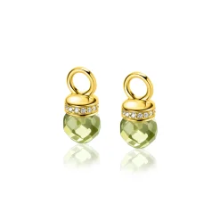 15mm ZINZI gold plated zilveren oorbedels met ronde groen peridot kleurstenen en bezet met witte zirconia's ZICH2428 (zonder oorringen)