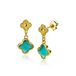 23mm ZINZI gold plated zilveren oorsieraden met groene klavers 10mm ZIO2583