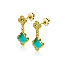 23mm ZINZI gold plated zilveren oorsieraden met groene klavers 10mm ZIO2583