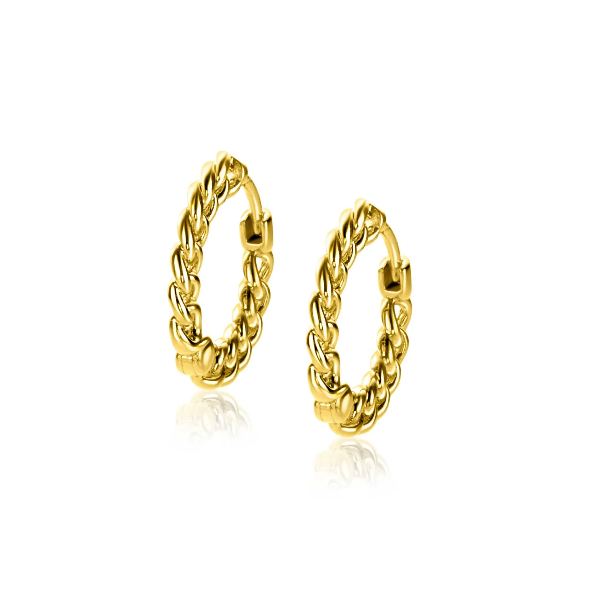17mm ZINZI gold plated zilveren oorringen, vanaf zijkant gourmet schakel zichtbaar, 2mm breed, met luxe klapsluiting ZIO1414G