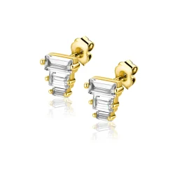 5,5mm ZINZI gold plated zilveren oorstekers piramidevorm 3-baguette zirkonia ZIO2723Y