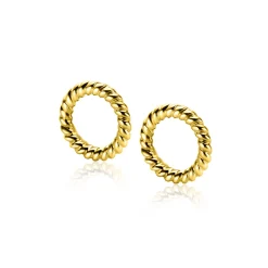 9,5mm ZINZI gold plated zilveren oorbedels ronde vorm met touweffect ZICH2594G (zonder oorringen)