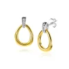 19mm ZINZI gold plated zilveren bicolor oorstekers druppelvorm glad met witte zirconia's ZIO1709Y
