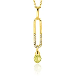 37mm ZINZI gold plated zilveren hanger met trendy open ovale vorm en peervormige hanger groen peridot ZIH2430 (zonder collier)