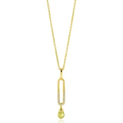 37mm ZINZI gold plated zilveren hanger met trendy open ovale vorm en peervormige hanger groen peridot ZIH2430 (zonder collier)